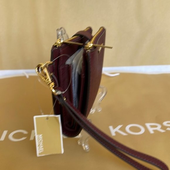 Michael Kors Jet Set Travel Large Double Zip Wristlet Wallet Dark Cherry Leather - Picture 5 of 16